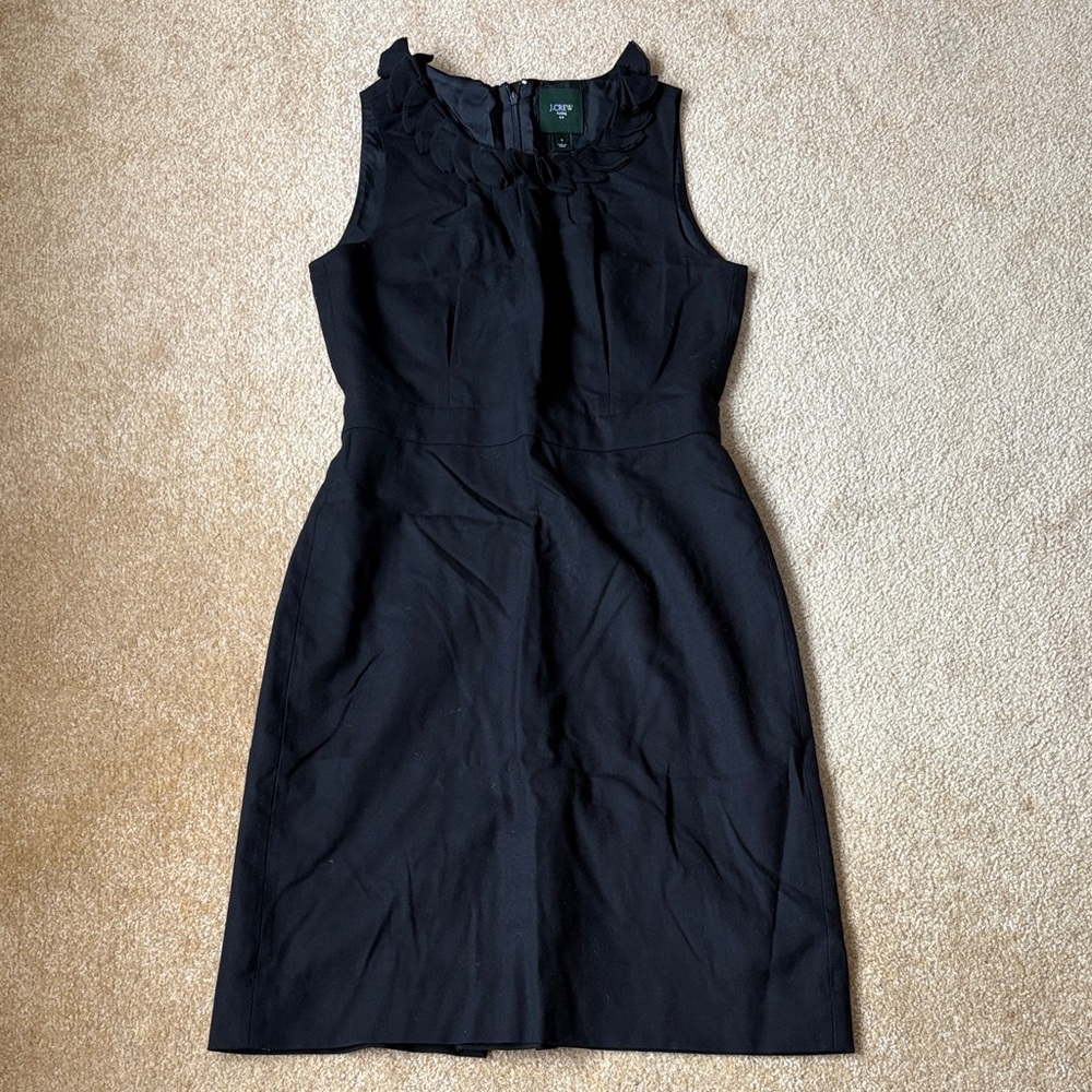 J. Crew Black Ruffle Neck Midi Dress size 6 suiting